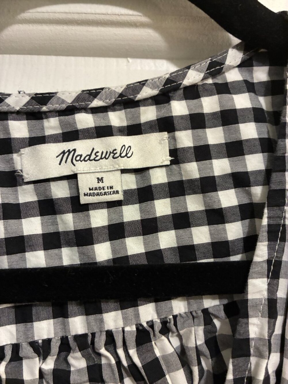 Madewell Gingham Wrap Top Women's Medium Black White Plaid Tie Front Blouse - Picture 6 of 6